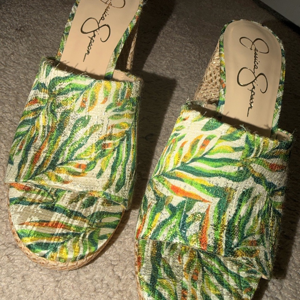 Jessica Simpson Leaf Print Wedge Sandals